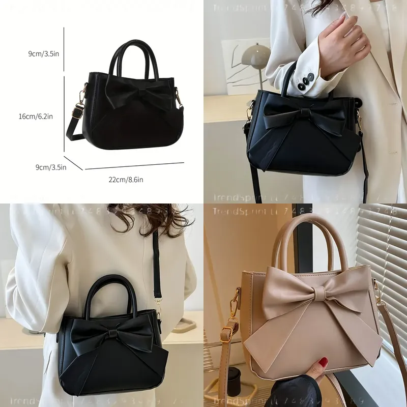 Women'S Work Fashion - Elegant Black Bow Handbag for Women