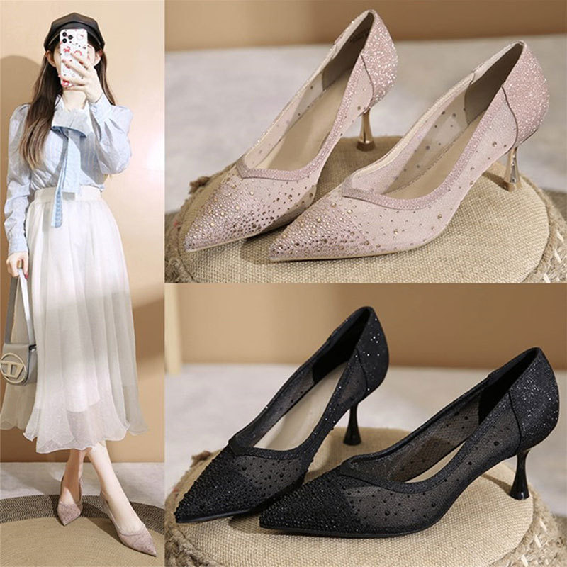 Women'S Work Fashion - Slip-On High Heel Sandals - Crystal