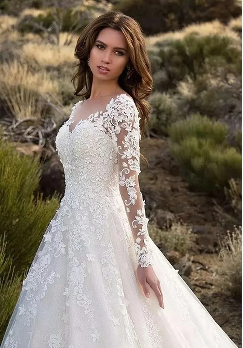 Women Formal Wear Dress - Women Long Sleeve V Neck Lace
