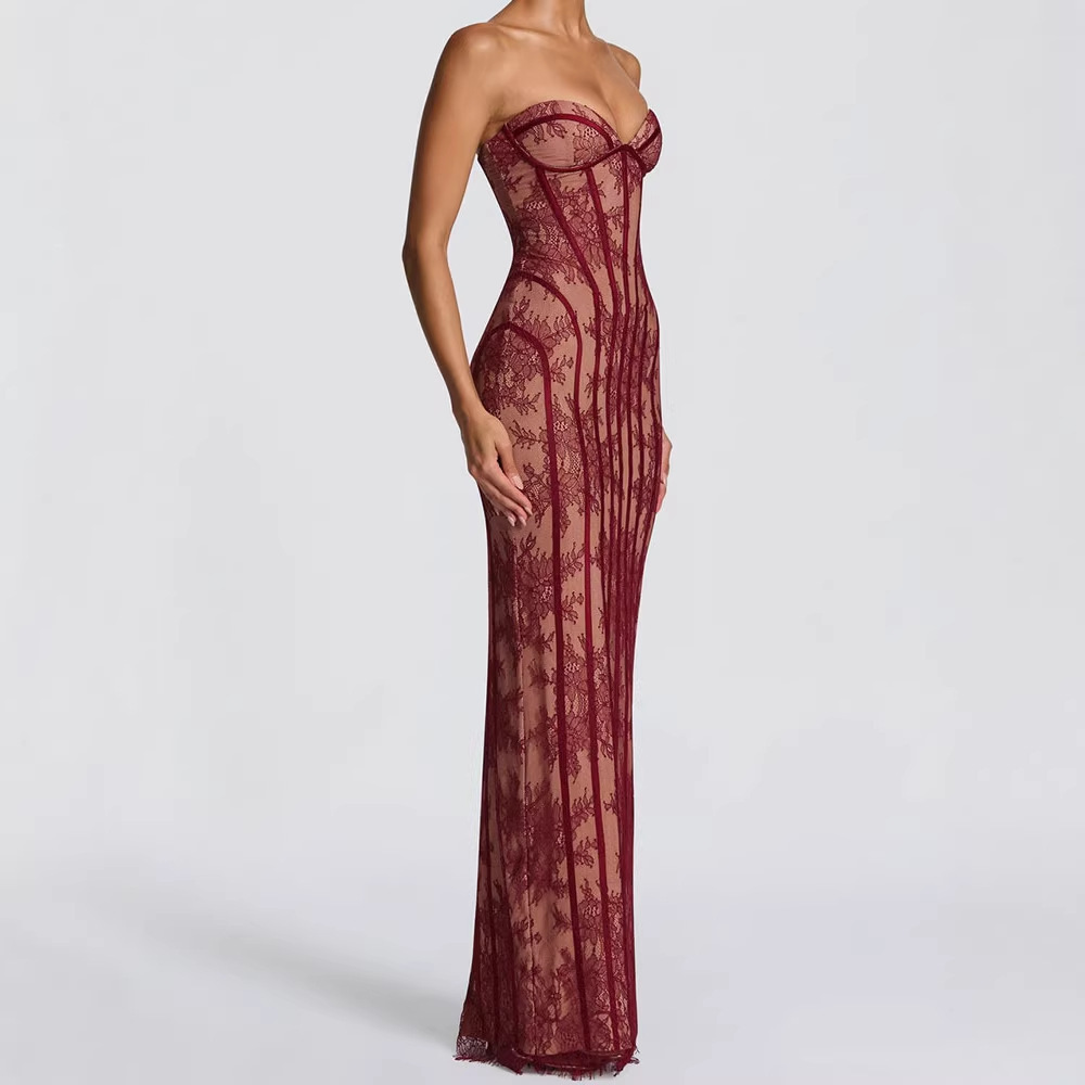 Women Formal Wear Dress - Strapless Bodycon Maxi Dress for Women
