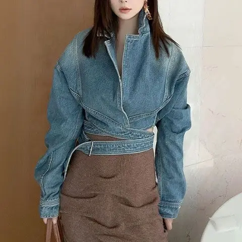 Blue Washed Retro Denim Jacket - Unique Women'S Formal Wear 评论和价格