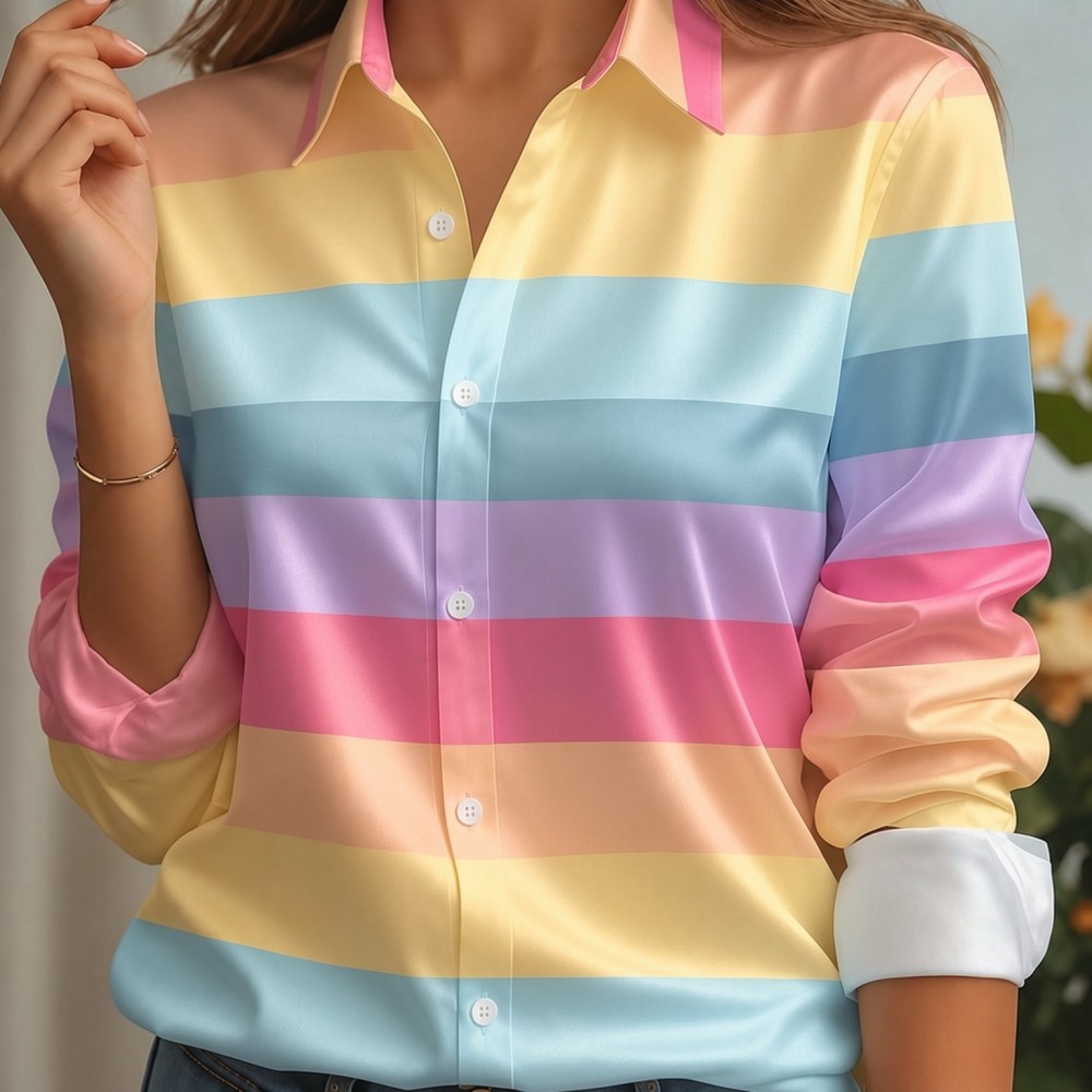 Women Satin Lapel Collar Shirt - Women'S Work Fashion 评论和价格