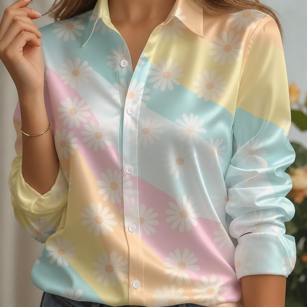 Women Satin Lapel Collar Shirt - Women'S Work Fashion 评论和价格