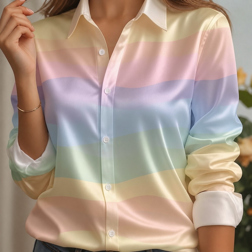 Women Satin Lapel Collar Shirt - Women'S Work Fashion 评论和价格