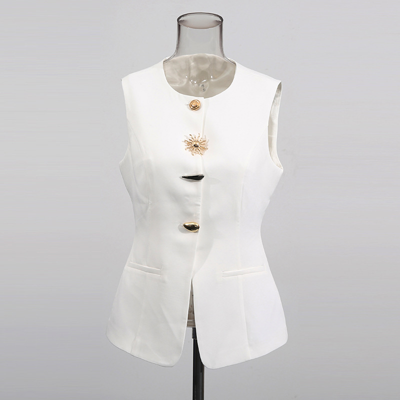 White O-neck Vest Golden Speci - Women Formal Wear Vest 评论和价格