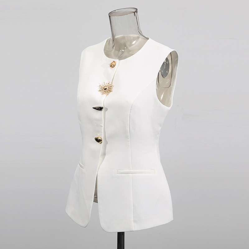 White O-neck Vest Golden Speci - Women Formal Wear Vest 评论和价格