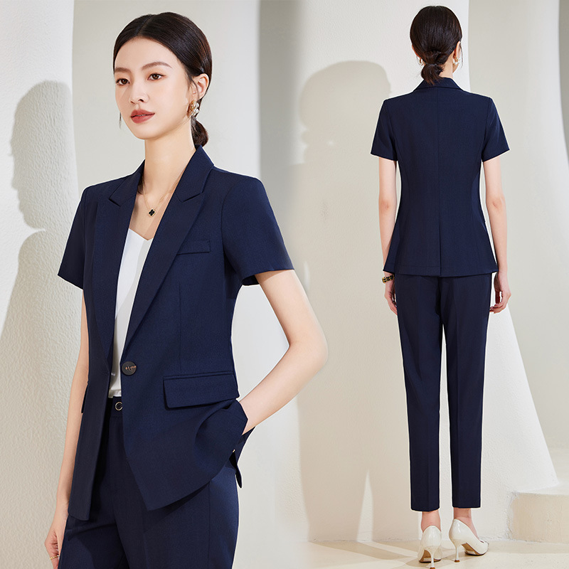 Navy Blue Short Sleeve Suit Se - Women'S Formal Wear Stores 评论和价格
