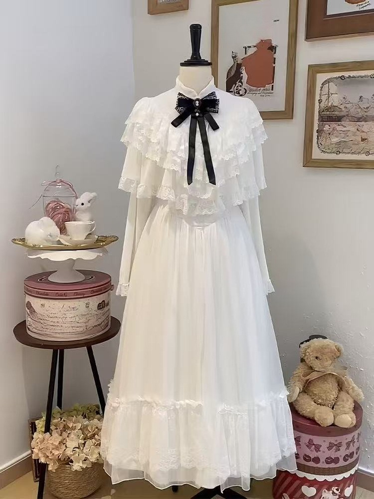 Japanese Short Sleeve Bow Lace - Women Formal Wear Dress 评论和价格