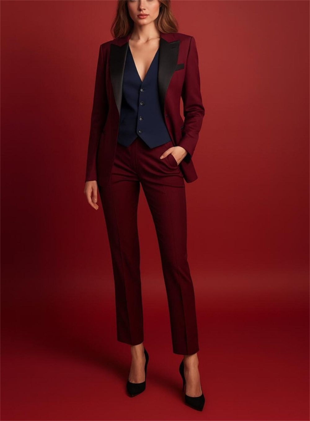 Elegant Burgundy Women's Suits - Women Formal Wear Vest 评论和价格
