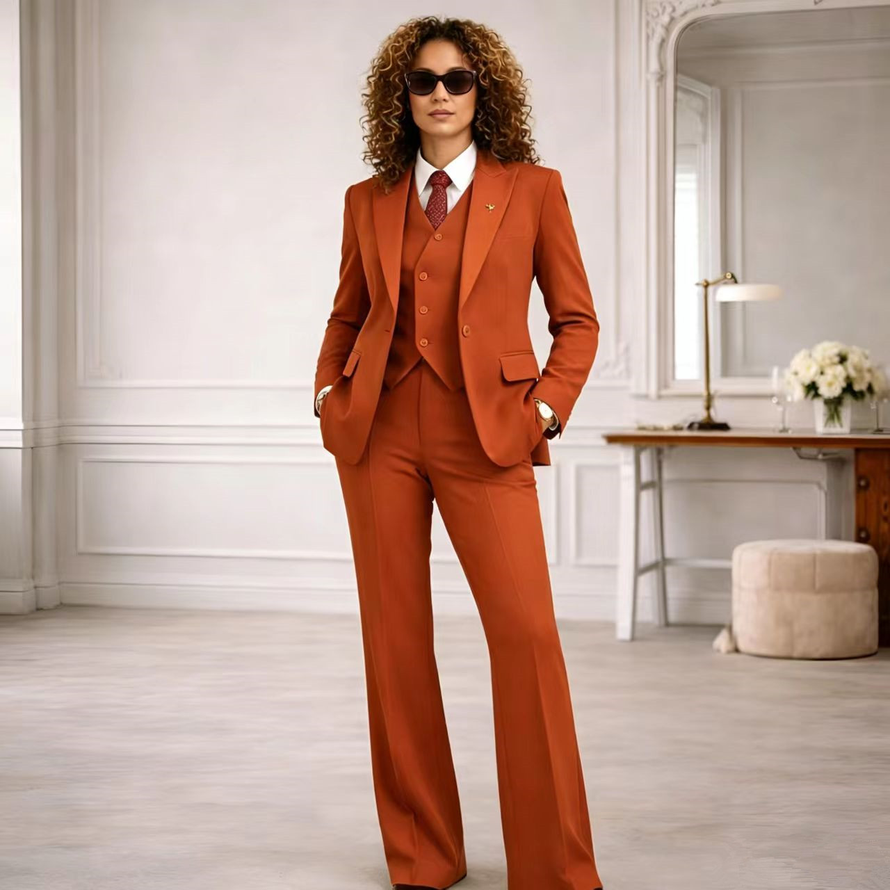 Rust Women's Suits 3 Pcs Vinta - Women Formal Wear Vest 评论和价格