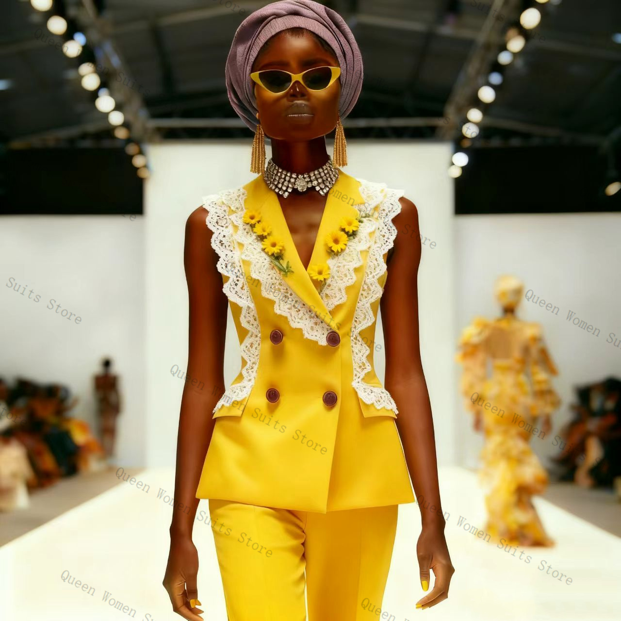 Yellow White Lace Women Suit P - Women Formal Wear Vest 评论和价格