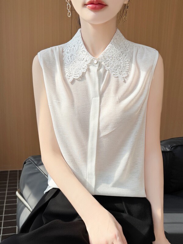 Lace Trim No Sleeve Knitted Sh - Women Formal Wear Vest 评论和价格